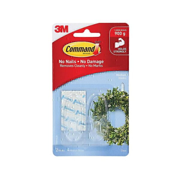 Command 17091CLR Medium Clear Hooks 2-Pack – Box of 6