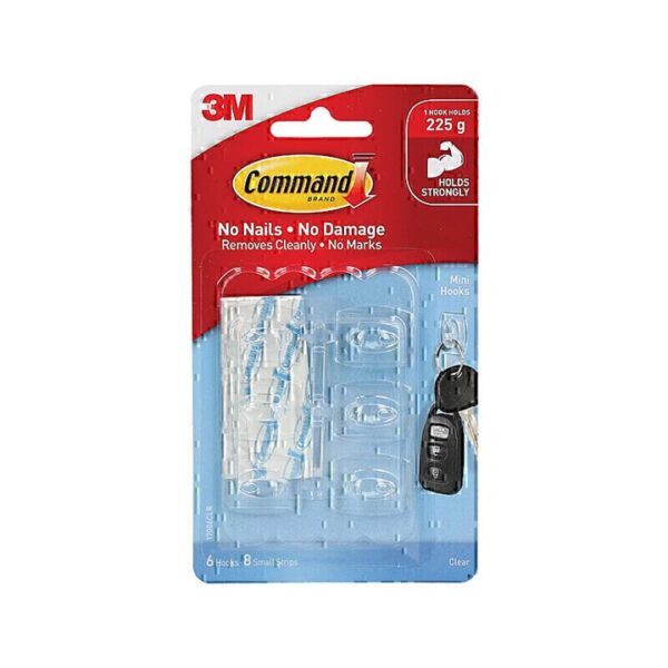 Command 17006CLR Mini Clear Hooks 6-Pack – Box of 6