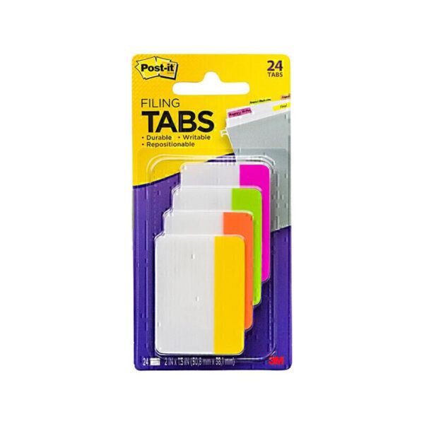 Post-It Filing Tabs Pink Green Orange Yellow 50 x 38mm 24-Pack – Box of 6