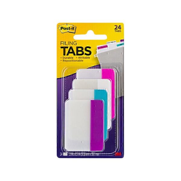 Post-It Filing Tabs Pink White Aqua Purple 50 x 38mm 24-Pack – Box of 6