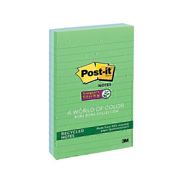 Post-It Lined Super Sticky Notes Bora Bora 101 x 152mm 3-Pack