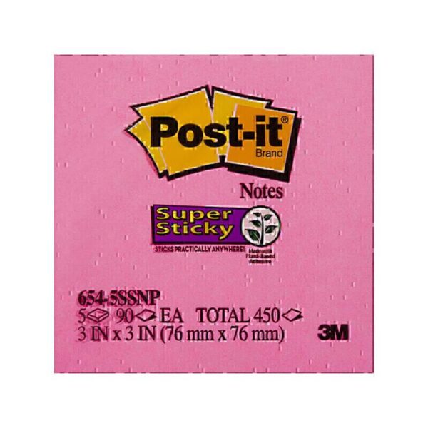 Post-It Super Sticky Notes Pink 76 x 76mm 5-Pack