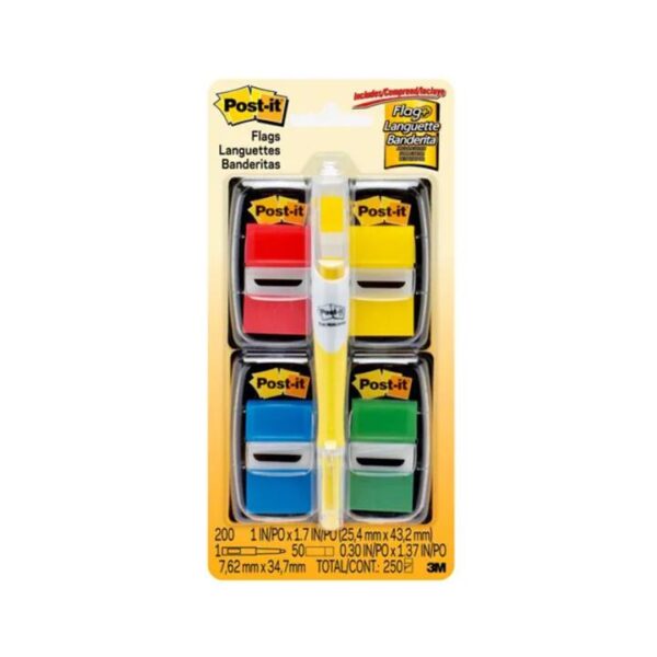 Post-It Flags Red Yellow Green Blue 25 x 43mm Value-Pack & Pen