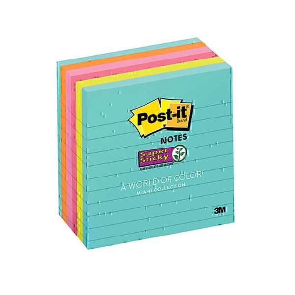 Post-It Lined Super Sticky Notes Miami 101 x 101mm 6-Pack