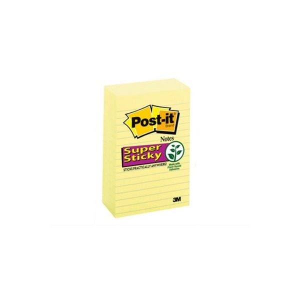 Post-It Lined Super Sticky Notes Canary Yellow 101 x 152mm 5-Pack