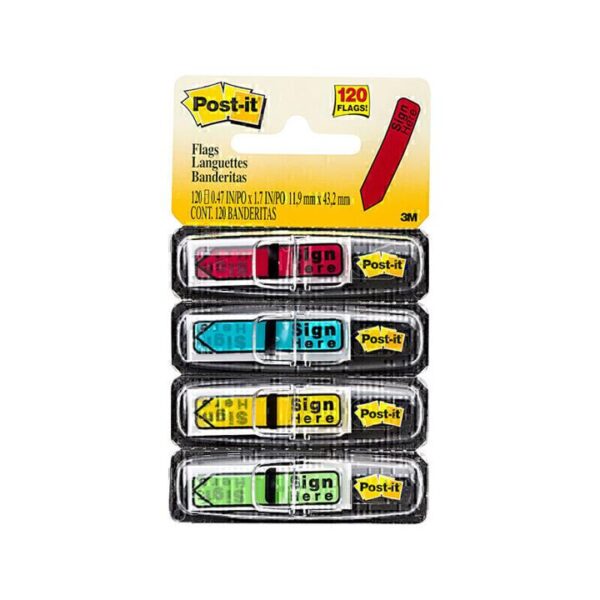 Post-It Sign Here Flags Primary Colours 12 x 45mm 4-Pack – Box of 6