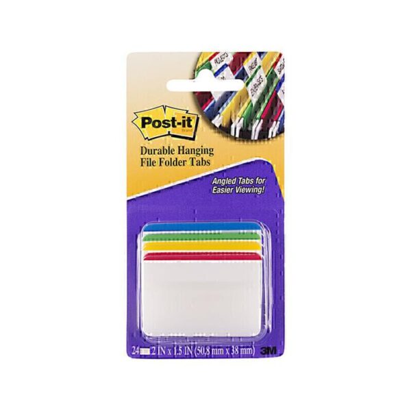 Post-It Hanging Folder Tabs Primary Colours 50 x 35mm 24-Pack – Box of 6