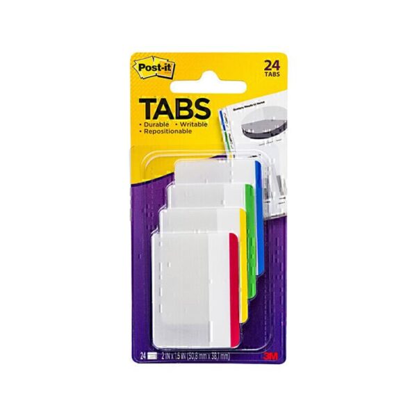 Post-It Filing Tabs Primary Colours 50 x 38mm 24-Pack – Box of 6