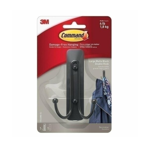 Command 17036MB Large Metal Double Hook – Matte Black – Box of 4