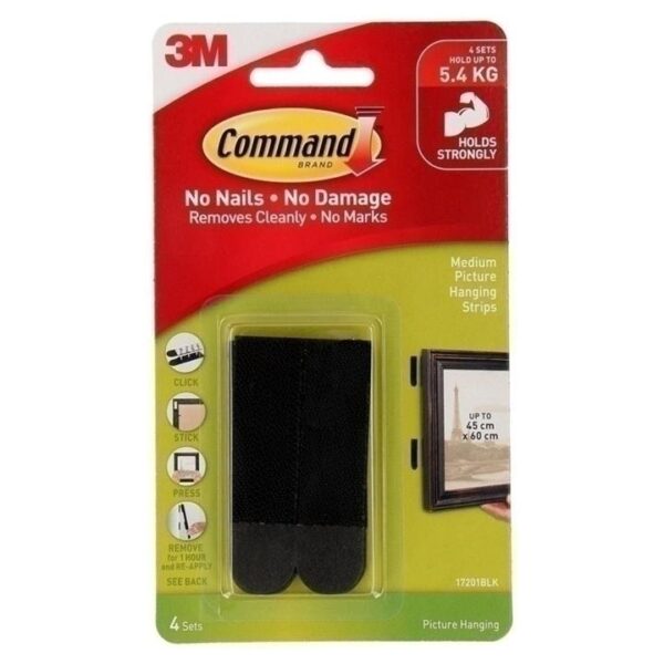 Command 17201BLK Medium Black Picture Hanging Strips 4-Pack – Box of 6