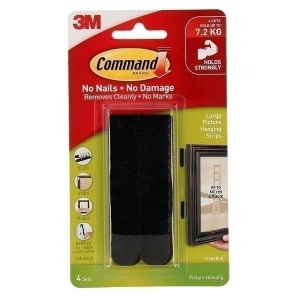 Command 17206BLK Large Black Picture Hanging Strips 4-Pack – Box of 6