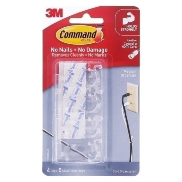 Command 17301CLR Medium Cord Organisers Clear 4-Pack – Box of 6