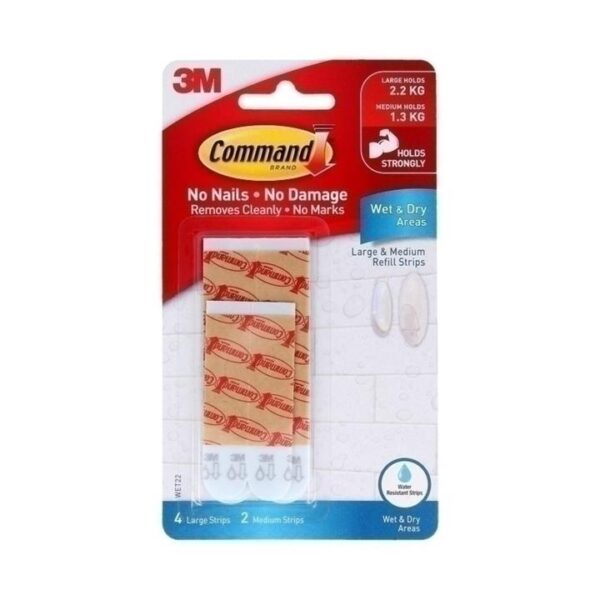 Command WET-22ES Medium & Large Wet Area Refill Strips 6-Pack – Box of 6