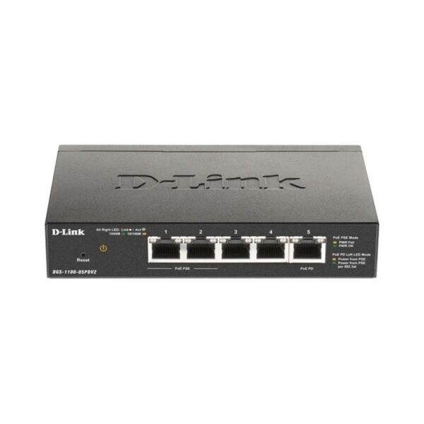 D-Link DGS-1100-05PDV2 5-Port Gigabit PoE-Powered Smart Managed Switch