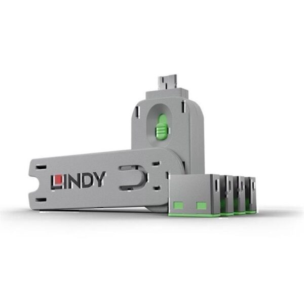 Lindy USB-A Port Blocker – 4 Pack + Key – Green