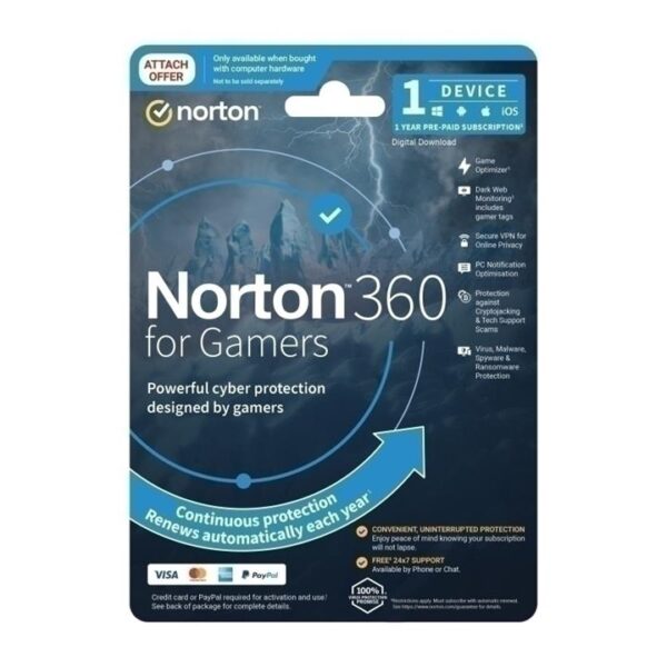 Norton 360 Protection For Gamers – 1 User 1 Device 1 Year Sub