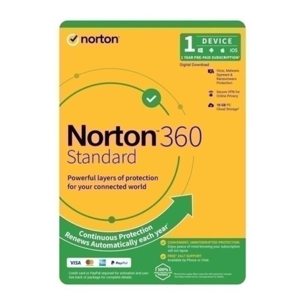 Norton 360 Standard Protection – 1 User 1 Device 1 Year Sub