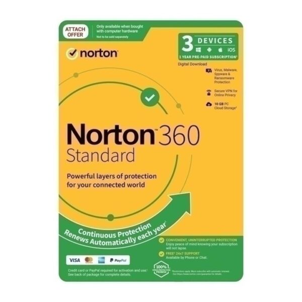 Norton 360 Standard Protection – 1 User 3 Devices 1 Year Sub