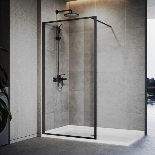 Elegant Showers 10mm Glass Walk In Shower Screen Framed Black