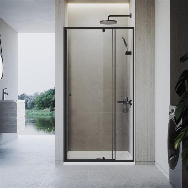 Elegant Showers Semi-Frameless Shower Screen Pivot Door Adjustable Black