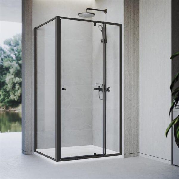 Elegant Showers Framed Pivot Shower Screen Cubicle Adjustable Black