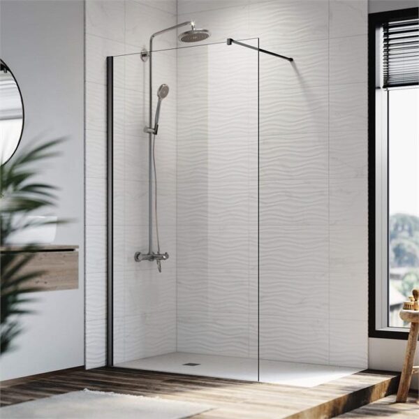 Elegant Showers Walk In Shower Screen Black Hardware Enclosure Frameless Glass