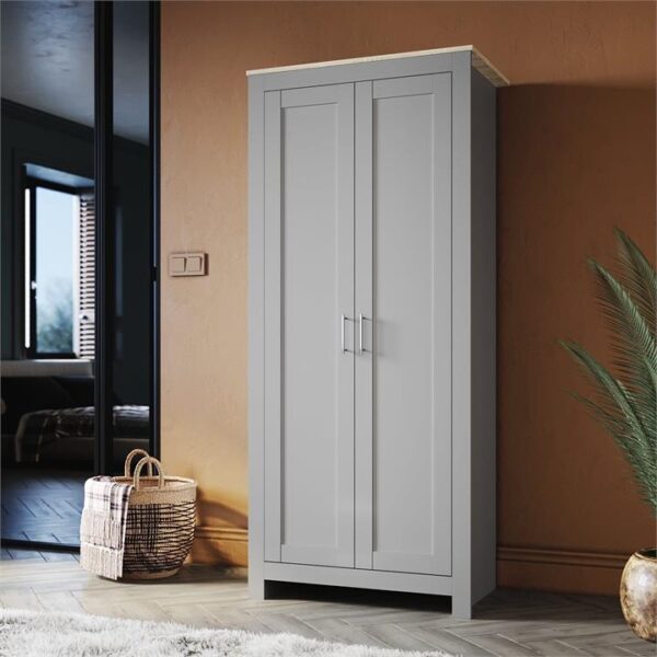 White Solid Wood Wardrobe with 2 Doors 180cm Clothes Closet for Hanging Clothes