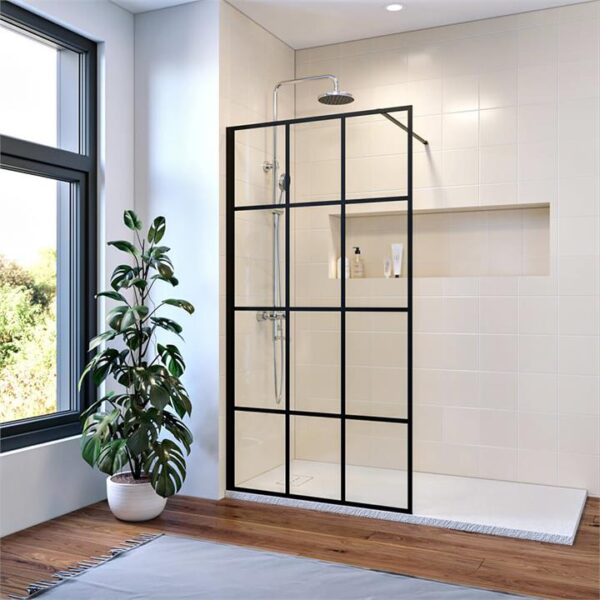 Black Framed Walk in Shower Screen 8mm Tempered Glass Fixed Panel 1000/1100/1200