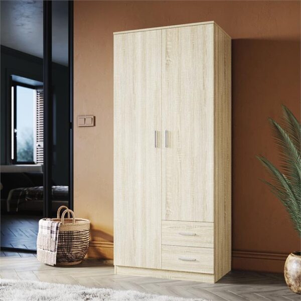 ELEGANT Wardrobe 2 Doors 2 Drawers 180cm White Wooden Storage Cabinets