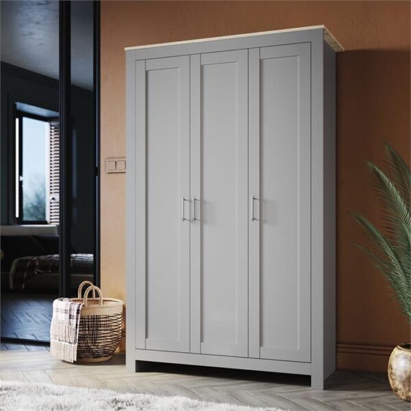 180cm Simple Design Wooden Storage Cabinet Large Grey Wardrobe with 3 Doors