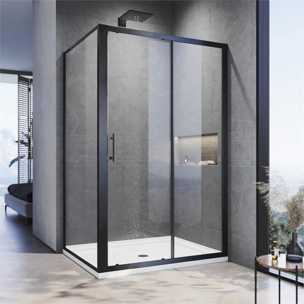 Black Framed 2 Panel Shower Enclosure Sliding Screen