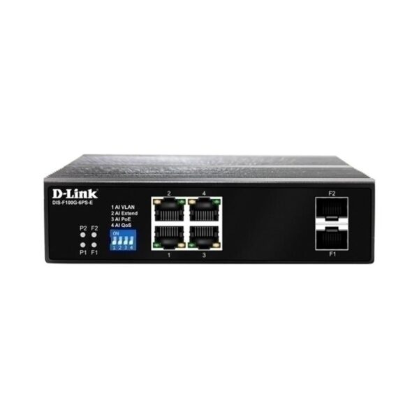 D-Link 6-Port Gigabit Industrial PoE+ Switch with 4 PoE ports & 2 SFP ports