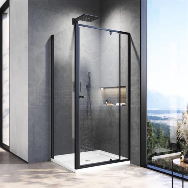 Elegant Showers Semi-frameless Pivot Shower Screen Cubicle Adjustable Black