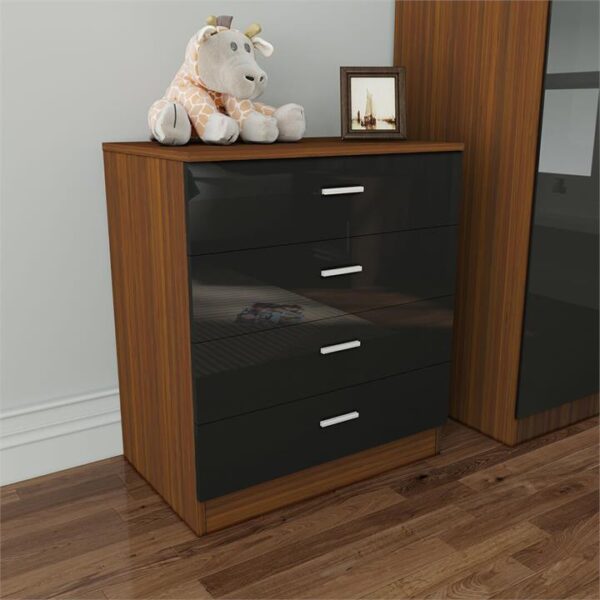 ELEGANT SHOWERS Four Drawer Bedside Table Black&Brown