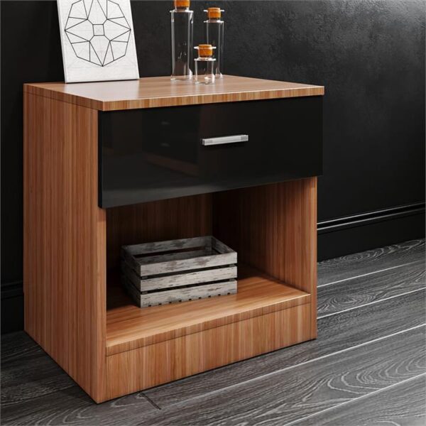 ELEGANT SHOWERS One Drawer Bedside Table Black&Brown