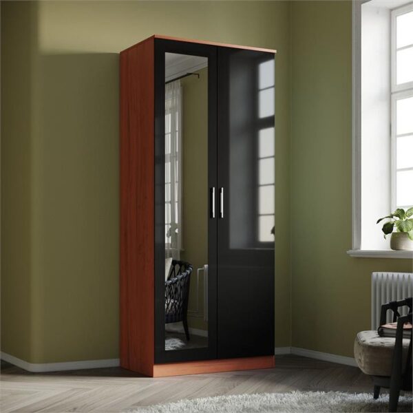 2 Door Wardrobe With Mirror High Gloss Large Storage Cupboard Furniture