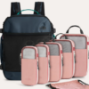 Bagsmart blue 40L travel backpack and Rose coloured packing cubes